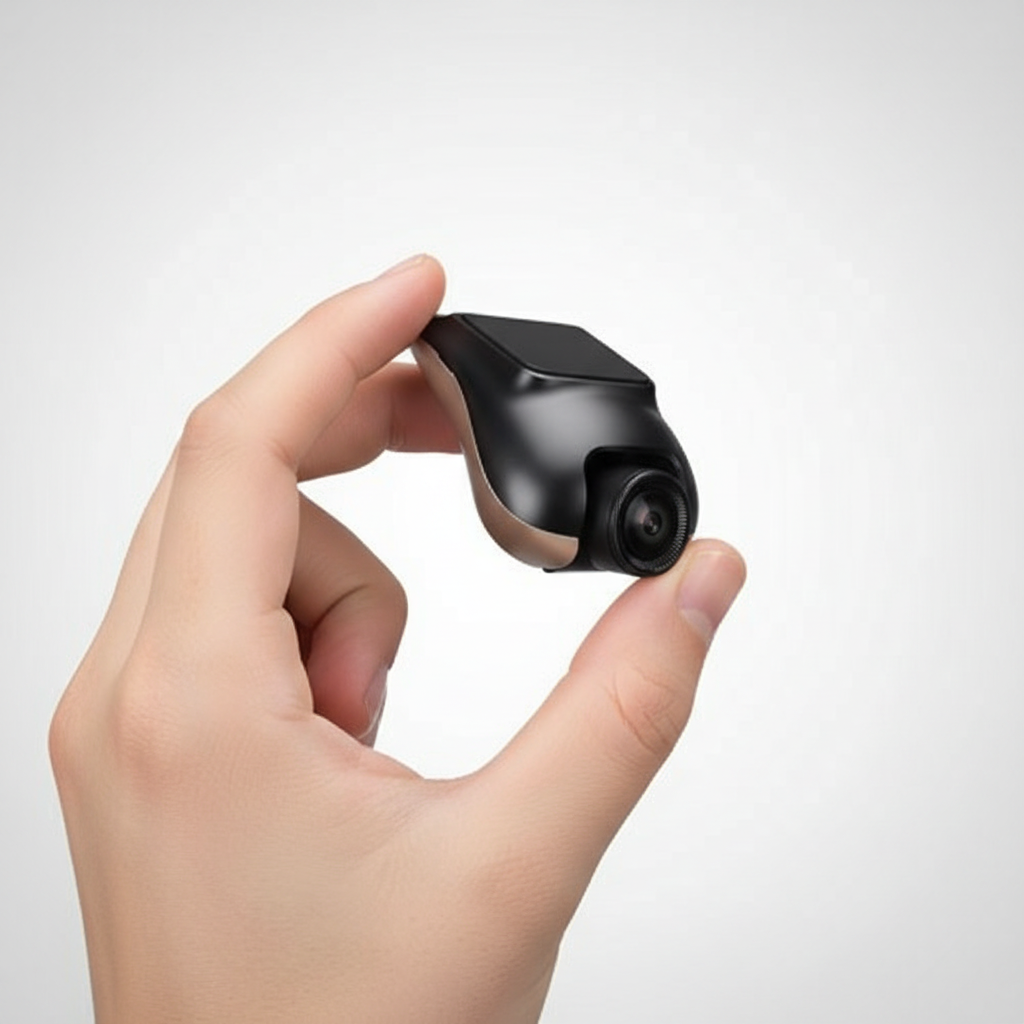 Caméra DVR mini tenue entre deux doigts pour montrer la taille compacte