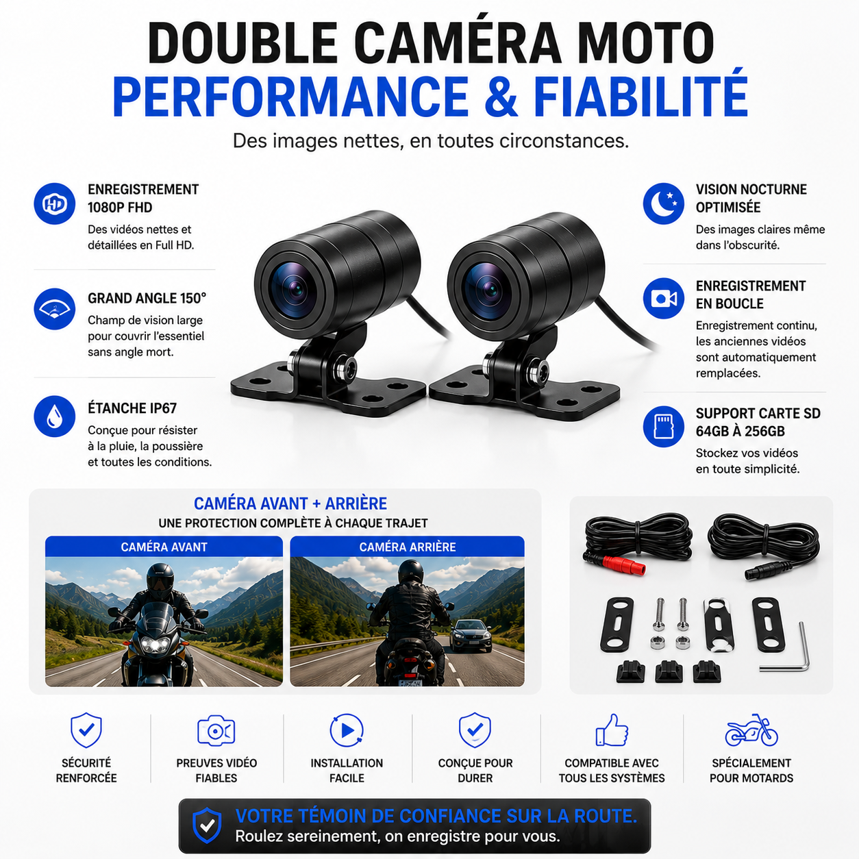 Double caméra HD témoin moto