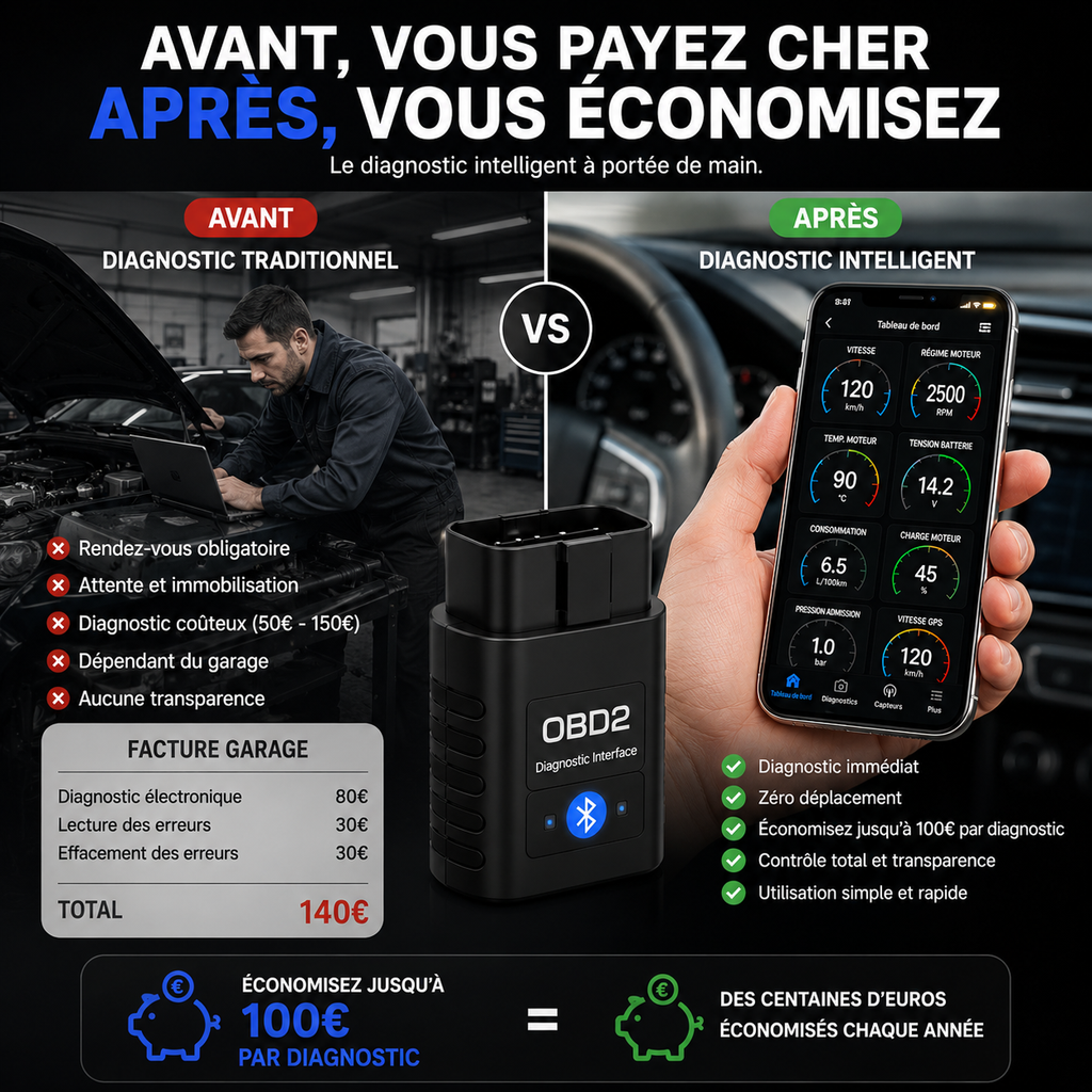 Outil OBD2 Bluetooth – Analyse complète du véhicule en temps réel