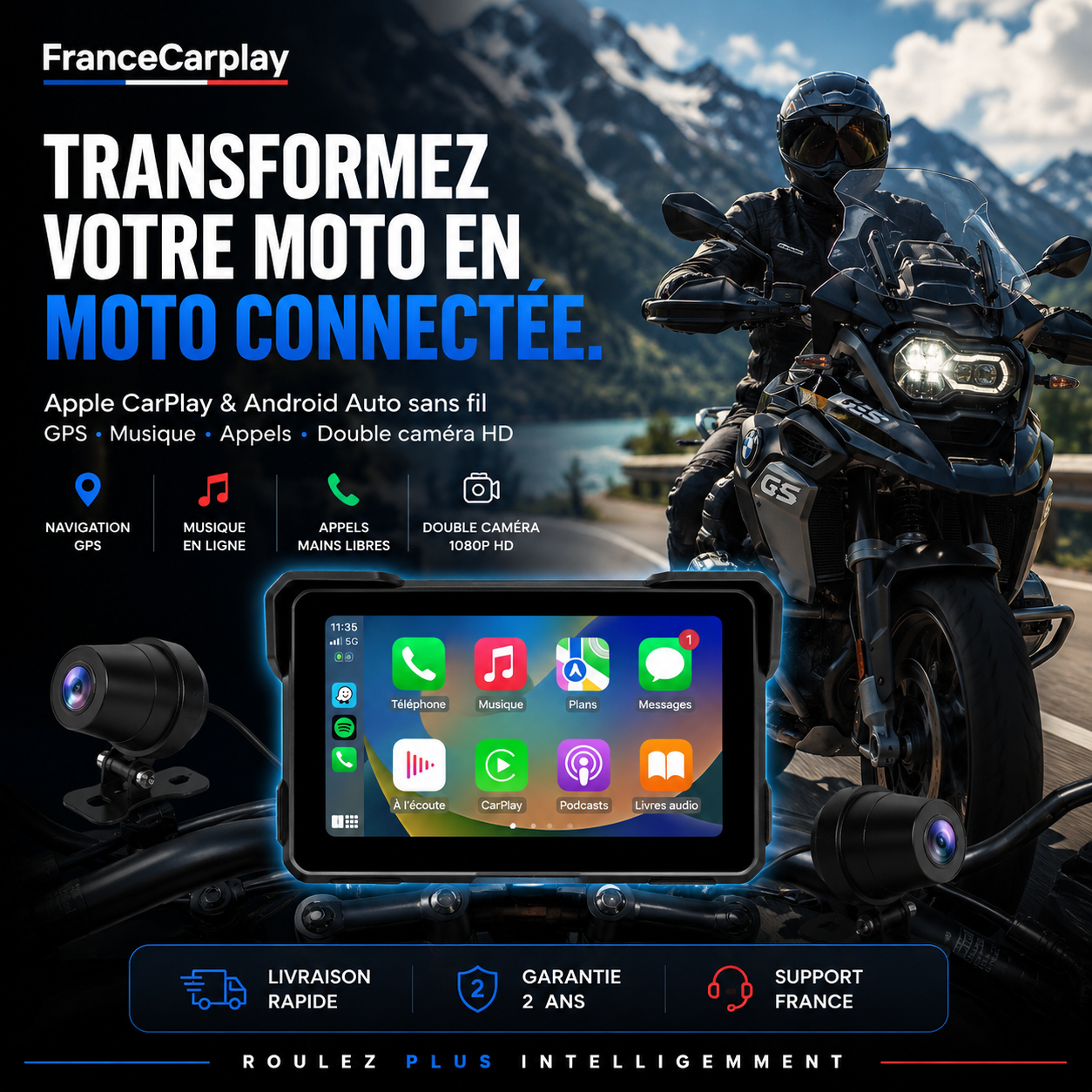 CarPlay & Android Auto Moto Sans Fil