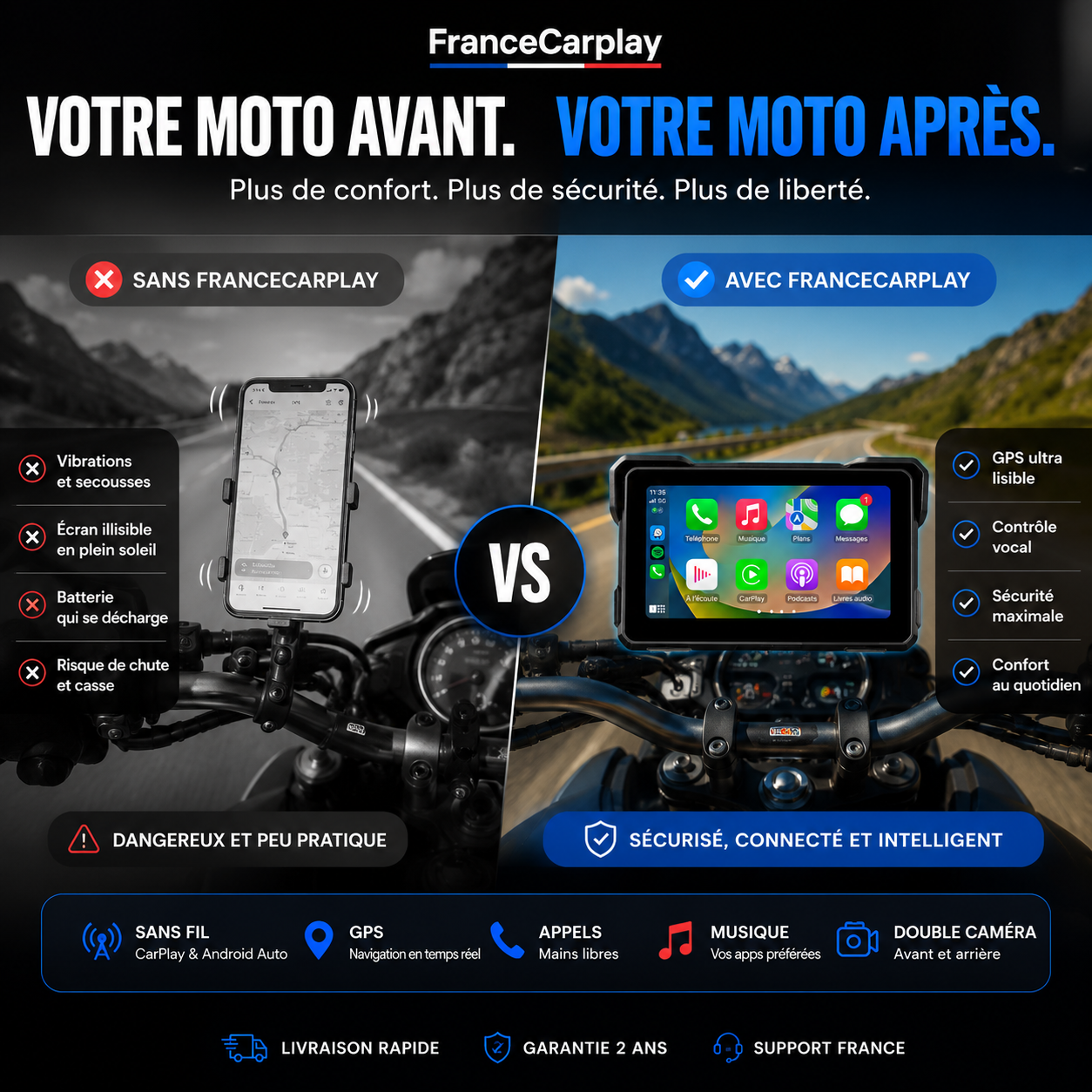 CarPlay & Android Auto Moto Sans Fil