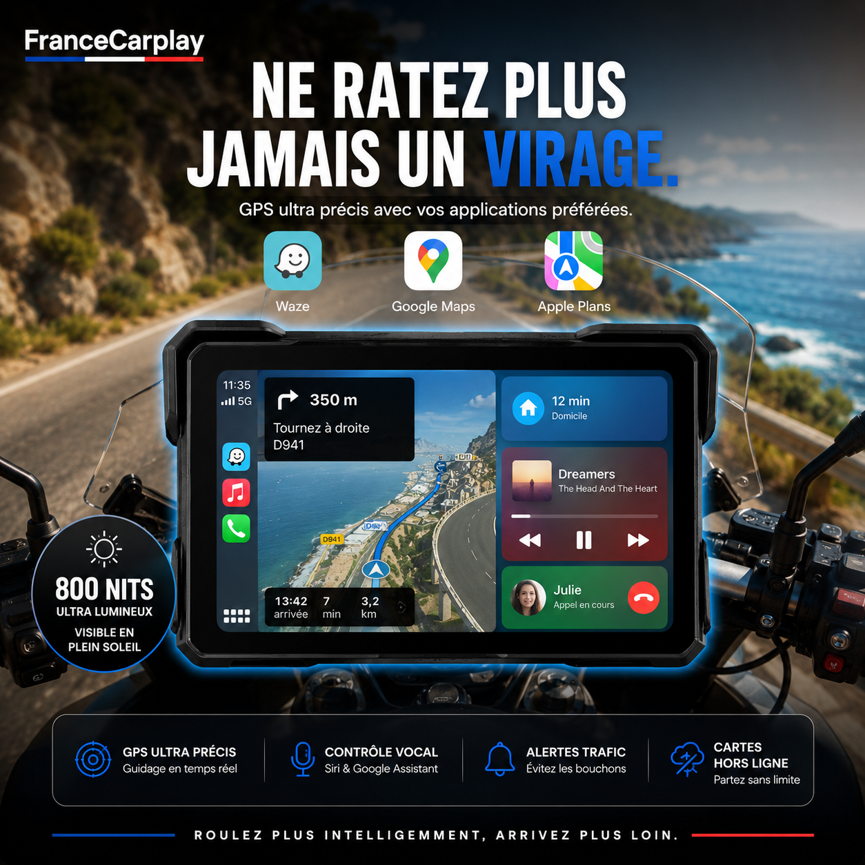 CarPlay & Android Auto Moto Sans Fil