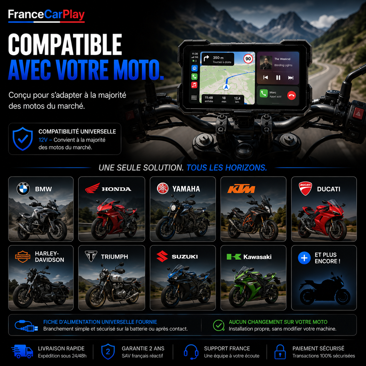 CarPlay & Android Auto Moto Sans Fil