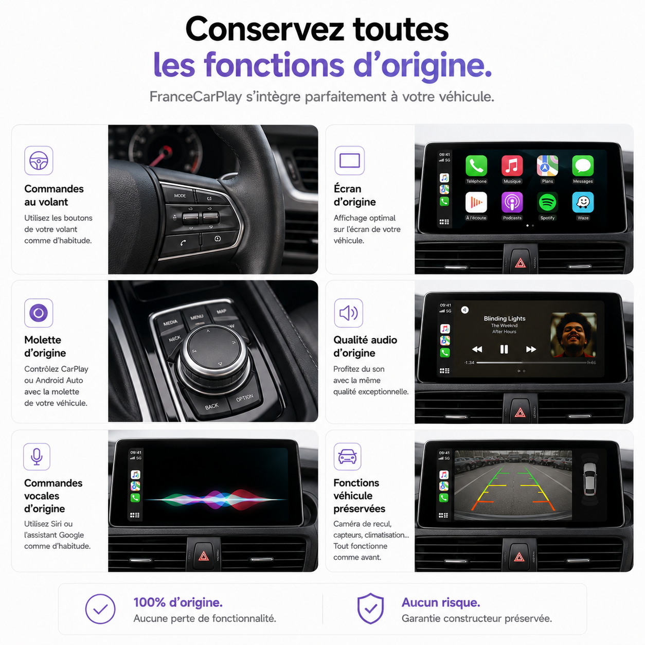 Fonctions d'origine conservées — commandes au volant, caméra de recul