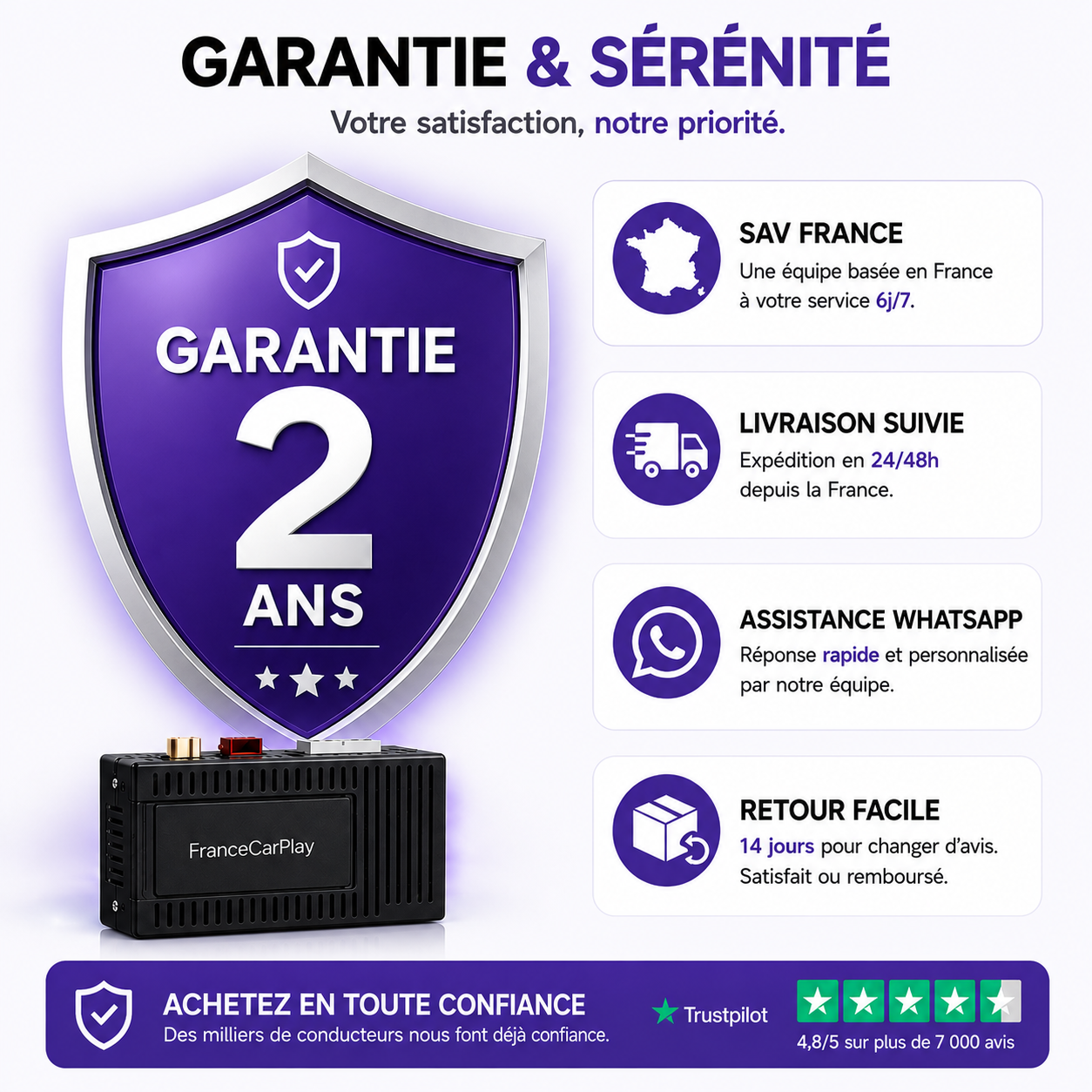 Garantie 2 ans pièces + main d'œuvre